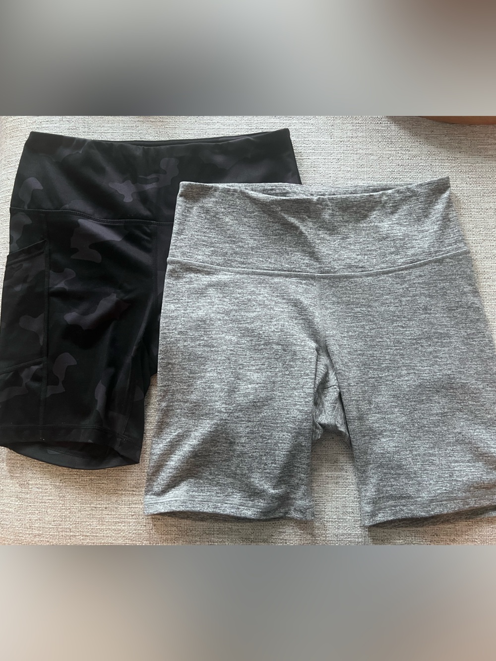 Old Navy Gray Heather and Black Camo Bike Shorts Duo